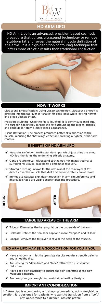 Common questions asked by patients: What is Awake High-Def Arm Lipo? Will Awake High-Def Arm Lipo get rid of loose skin or "bat wings"? How long does the recovery take after Awake High-Def Arm Lipo? Are the results from Awake High-Def Arm Lipo permanent? For more information, contact us or request an appointment online. We are conveniently located at 3918 W 63rd St Chicago, IL 60629