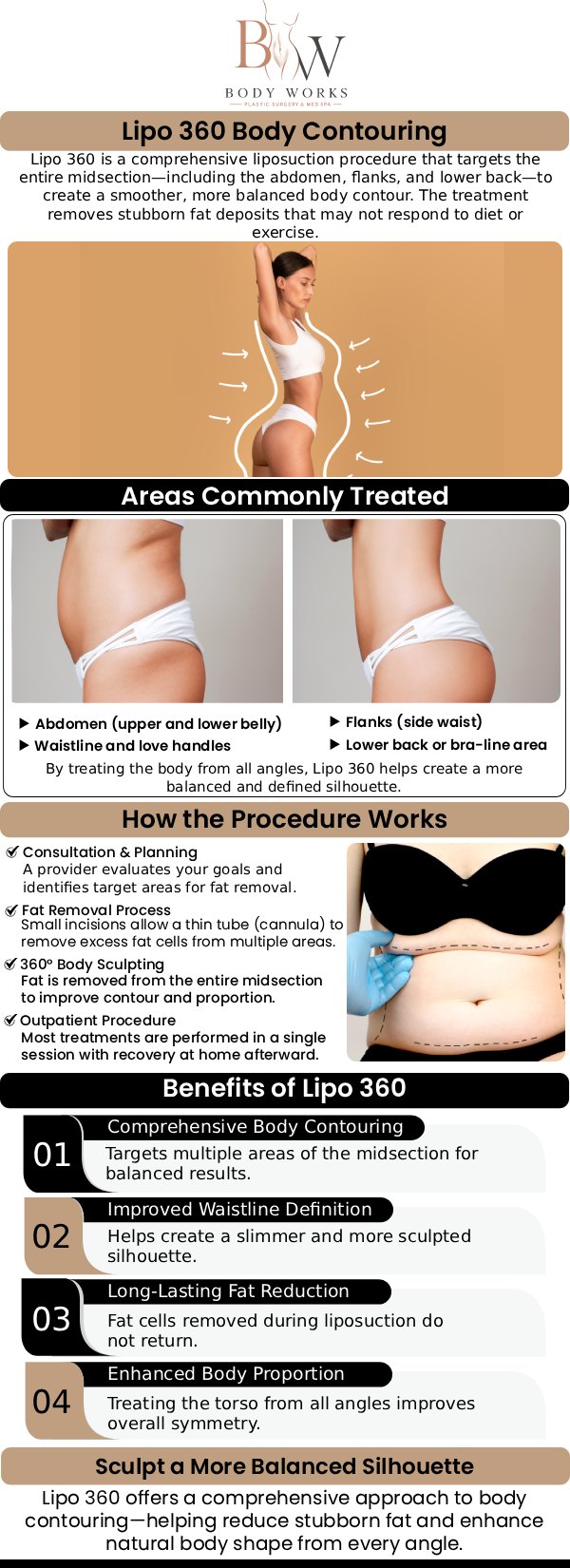 Common questions asked by patients: What is Lipo Snatched 360? What does "Snatched" mean in Lipo Snatched 360? Is Lipo Snatched 360 performed while I am awake? Can Lipo 360 be combined with a Brazilian Butt Lift (BBL)? For more information, contact us or request an appointment online. We are conveniently located at 3918 W 63rd St Chicago, IL 60629